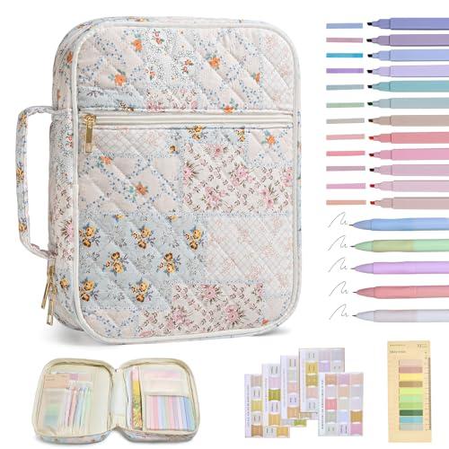 Bible Cover Case for Women Large Bible Cover with Durable Handle Quilted Bible Carrying Case for Girls Bible Study Supplies Accessories (Spliced Flower, Spliced Flower)