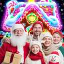 BlissYard Gingerbread House Christmas Blacklight Tapestry Neon Glow in the Dark Candy Tree Gift UV Reactive Holiday Wall Hanging for Bedroom Living Room Kids Party Decor 78x59 Inch