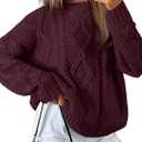 Trendy Queen Women's Oversized Cable Knit Crewneck Sweaters(WineRed,Small)