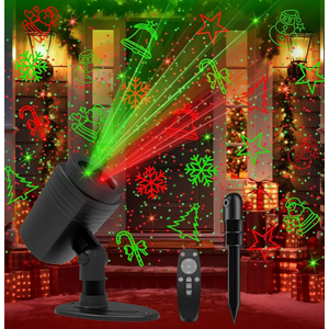 Christmas Projector Lights Outdoor, Laser Lights Outdoor with 8 Christmas Patterns, 2 Colors, Remote & Timer, Waterproof Light Projector for Indoor Outdoor Holiday Decoration
