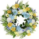 BINFEN Faux Silk Flower Spring Summer Easter Wreath 24-26" for Front Door – White Ranunculus Yellow Daisy Blue Hydrangea Green Eucalyptus Leaves – Farmhouse Front Porch Wreath, Outdoor Indoor Use