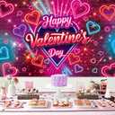Neon Happy Valentine's Day Banner Backdrop 7x5FT Colorful Glitter Valentines Day Photography Background Red Pink Valentines Party Decorations Supplies Photo Props