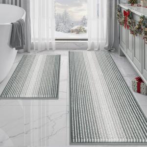 BSICPRO Bathroom Rugs and Mats Sets, 2 Piece Thick Absorbent Chenille Bath Mat Rug Set Non Slip, Soft Shaggy Bath Room Floor Mats for Bathroom, Machine Washable (Light Gray, 20" x 60" Plus 20" x 32")