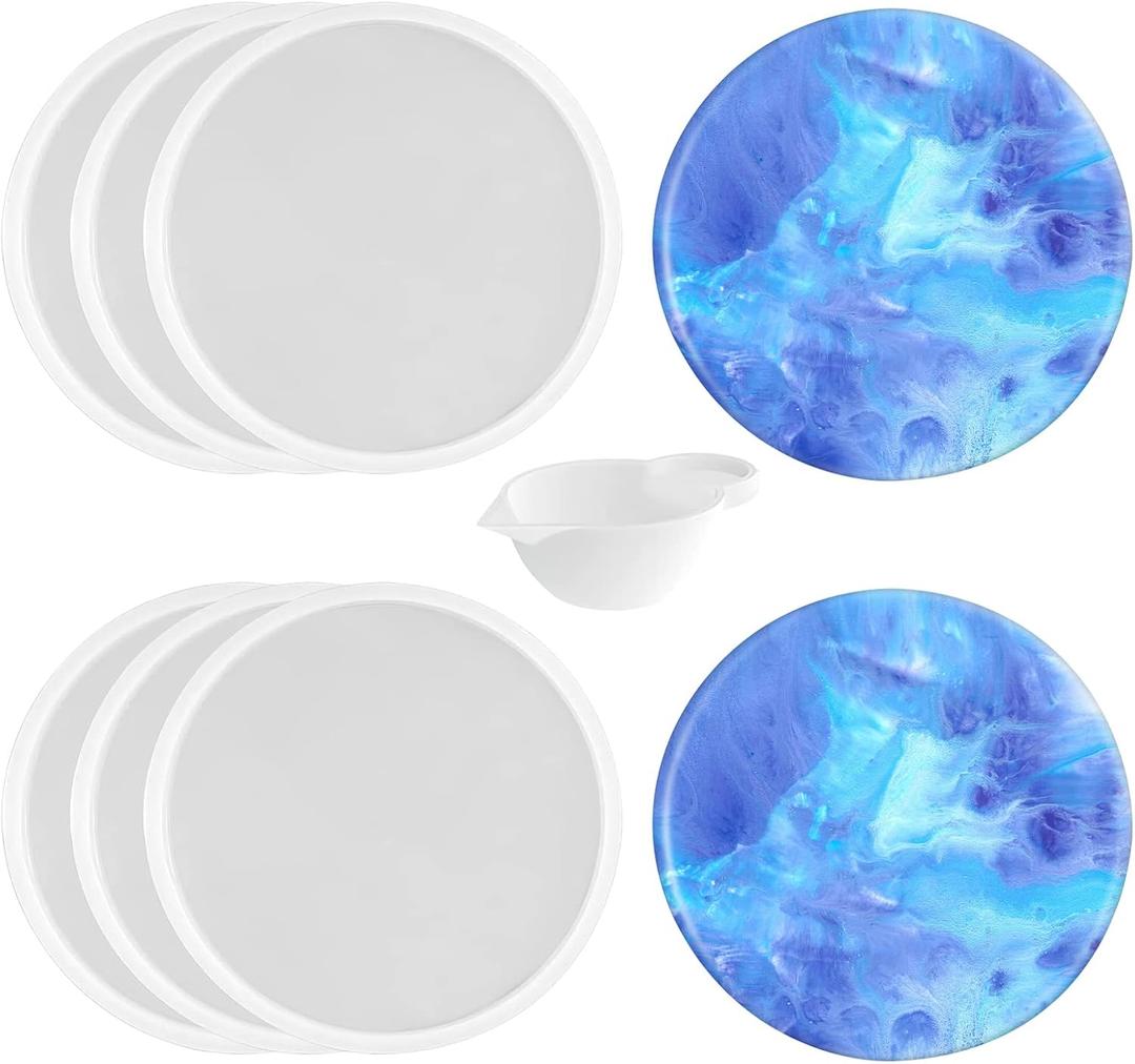 6 PCS Thickened round Coaster Resin Molds, Coaster Silicone Molds for Epoxy Resin, Coaster Molds for Resin Casting, Epoxy Resin Molds for DIY resin coasters Bowl mats, candle holders, Home Decoration.