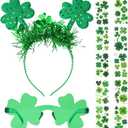 2 x 12Pcs St Patricks Day Headband Costume Accessories Set - Sequin Clover Boppers Headband Shamrock Sunglasses Temporary Tattoos Irish Costume Accessories Irish Party Cosplay Favors