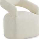 Upholstered Dining Chairs with Casters, Modern Barrel Side Armchair with Rollers for Dining Room, Bedroom, Kitchen, Reading Room, Cream Beige, Set of 1