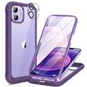 Miracase Glass Series for iPhone 12/12 Pro Case 6.1 inch, Upgraded Full-Body Rugged Phone Bumper Case Cover with Built-in 9H Tempered Glass Screen Protector and Camera Protector, Purple
