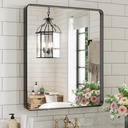 Black Bathroom Mirror for Wall, 24X30 Inch Matte Black Mirror, Rectangular Black Metal Framed Vanity Mirror with Tempered Glass, Rounded Corner, Anti-Rust (Horizontal/Vertical)