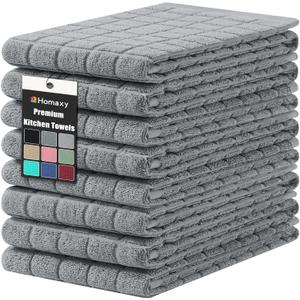Homaxy Premium Cotton Kitchen Towels 16"x 28", Large Natural Ring Spun 390 GSM Dish Towels, Super Absorbent Terry Kitchen Hand Towels, Soft Tea Towels with Hanging Loop, Pure Grey Design, 8 Pack