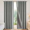 Joydeco 100% Blackout Curtains for Bedroom - Natural Linen Curtains 52" W x 84" L Long, Thermal Insulated 2 Panels Light Grey. Room Darkening Light Blocking Drapes for Living Room