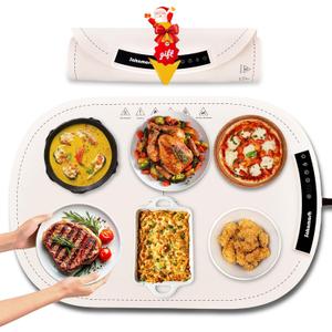 Electric Warming Mat for Food,23"*16" Warming Tray with 7 Adjustable Temp, 10s Fast Heating, 4 Timer Settings, Child Lock, Portable Silicone Heating Tray for Gatherings, Parties, Home Daily Use, Beige