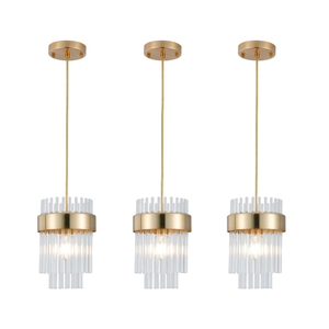 Dijiahua Pendant Lights Kitchen Island Gold 3 Pack,Crystal Pendant Light Fixtures Over Table, Mini Brass Dining Room 1Light Chandelier,Modern Adjustable Cord Hanging Lamp for Bedroom,Sink