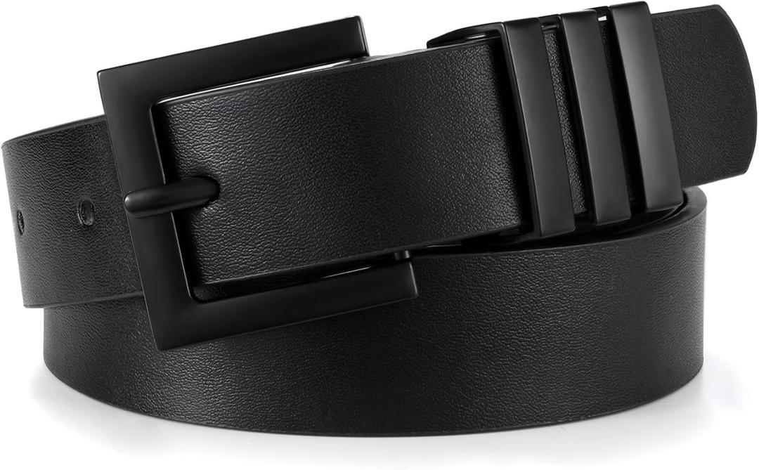 XZQTIVE Plus Size Women's Leather Belts for Jeans Pants Dress Fashion Ladies Waist Belt with Square Gold Buckle (Medium: fits waist from 31"-37", All Black)