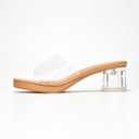 Cape Robbin Women's Clear Low Block Heels - Slip-On Transparent Round Open Toe Sandals (Anjelic) (Beige)