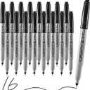 Permanent Markers, Ultra Fine Point, Black, 16 Count, 0.4mm, Fine tip permanent marker set, quick dry, waterproof, fading resists, durable, marks on paper, glass, ceramic, plastic, wood, rock, metal