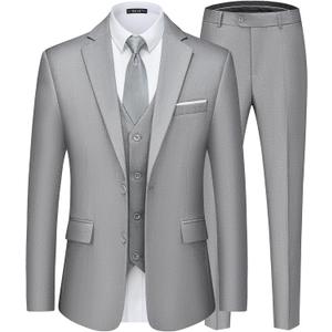 Men's Suits Slim Fit Tuxedo Suit Set 3 Piece 2-Button Solid Prom Wedding Party Blazer Vest Pants, M