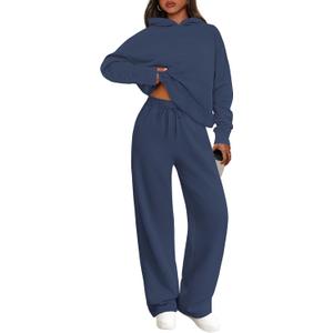 PRETTYGARDEN Women's 2 Piece Outfits Spring Sweatsuits Oversized Hoodies Wide Leg Sweatpants Tracksuits Lounge Matching Sets (Grey Blue,M)