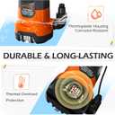 Sump Pump with Float 1HP Clean/Dirty Submersible Water Draining Pump 4500GPH Electric Portable Water Transfer Pumps for Pool Basement Garden Spa Hot Tubs Pond Flood Yard, Orange