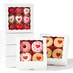 50pcs Cookie Boxes with Window, 6x6x2.5in White Bakery Boxes for Treats, Small Cake, Desserts, Donuts, Pastry