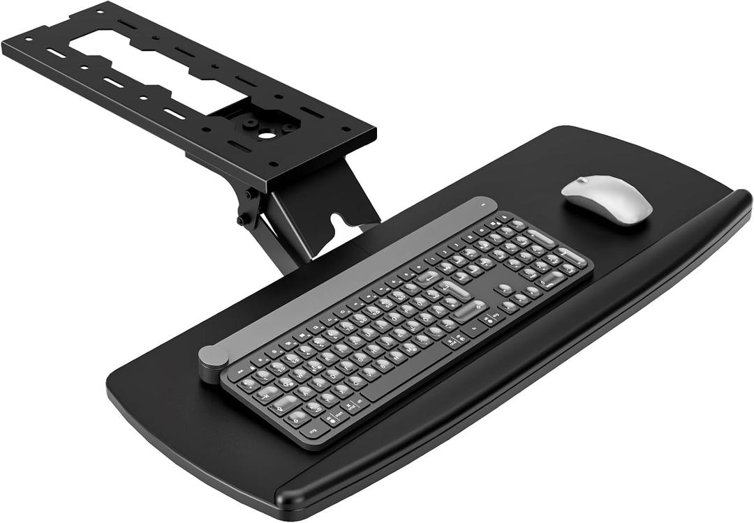 AX WABER Keyboard Tray Under Desk with Storage Drawer, Height Adjustable Keyboard Tray Slide Out 360 Swivel Tilt, Ergonomic Under Desk Mount Keyboard & Mouse Holder for Gaming Home Office, Black, 25 Inch