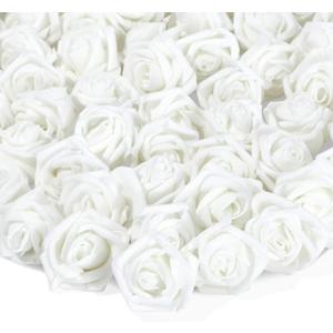 Bright Creations 200 Pack White Flower Heads, 2 Inch Stemless Fake Foam Roses for Wall Decorations, Wedding Receptions, Faux Bouquets, Table Scatter, DIY Crafting Projects