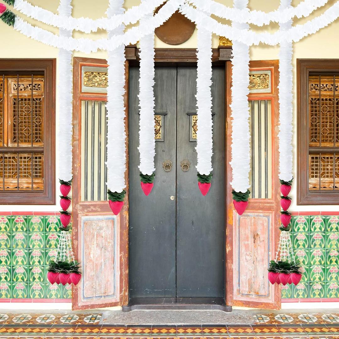 8 Pc 348 Inch Total Diwali Decorations Artificial Jasmine Garlands Toran with Lotus Buds Traditional Indian Hanging Decoration for Pooja Diwali Wedding Housewarming(Simple)