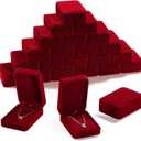 Inbagi 24 Pcs Necklace Pendant Box Velvet Jewelry Storage Display Case Ring Earring Pendant Jewelry Boxes Pearl Necklace Holder Gift Boxes for Christmas Wedding Engagement Birthday Anniversary(Red)