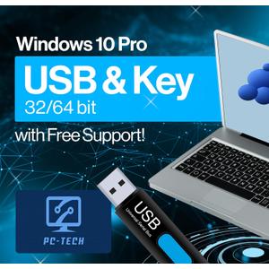 PC-TECH Compatible with Windows 10 Professional 64 Bit USB With Key. Factory fresh, Recover, Repair and Restore. Key code and USB install Included. Fix PC, Laptop and Desktop. Free Technical Support
