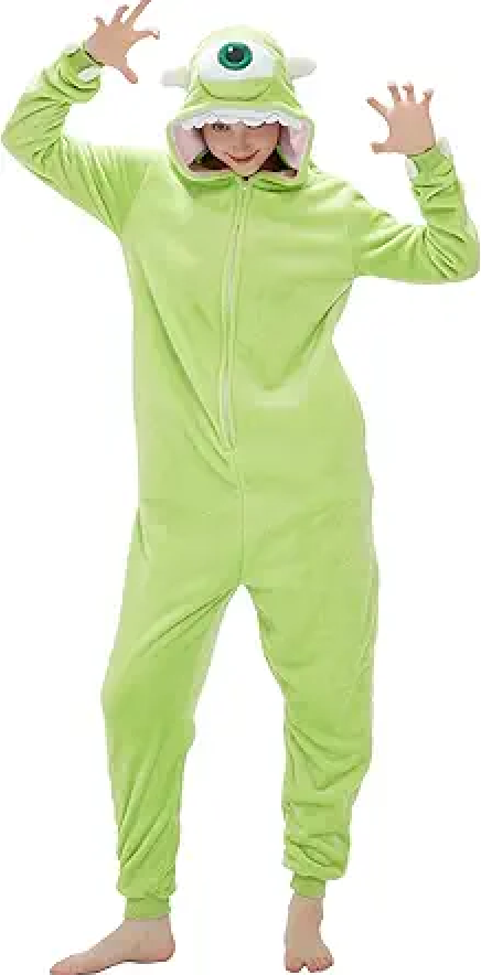 SWEETXIN Adult Unisex Michael Wazowski Onesie Pajamas Halloween Christmas Cosplay Costume Suit for Women and Men (Mike Wazowski, XX-Large)