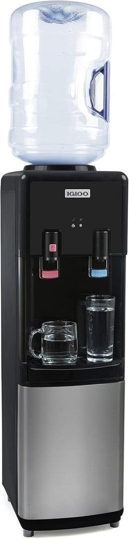 Igloo Top Loading Hot and Cold Water Dispenser - Water Cooler for 5 Gallon Bottles and 3 Gallon Bottles - Includes Child Safety Lock - Water Machine Perfect for Home, Office, & More - Black (Stainless)