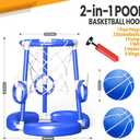 SpringFlower Pool Basketball Hoop, Summer Swimming Pool Floating Basketball Pool Toy, 2 in 1 Kids & Adults Summer Pool Outdoor Play with Ring Toss, 2 Pcs Balls,Pump, Blue, Without Backboard