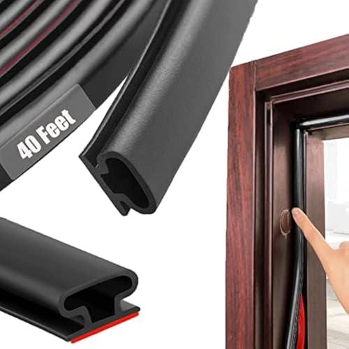Black Rubber Weather Stripping Door Seal Strip, D Shape Door Weather Seal Strip, Self-Adhesive Soundproofing Frame Insulation Tape for Doors Frame/Window Seal,Blocks Cold Drafts Noise