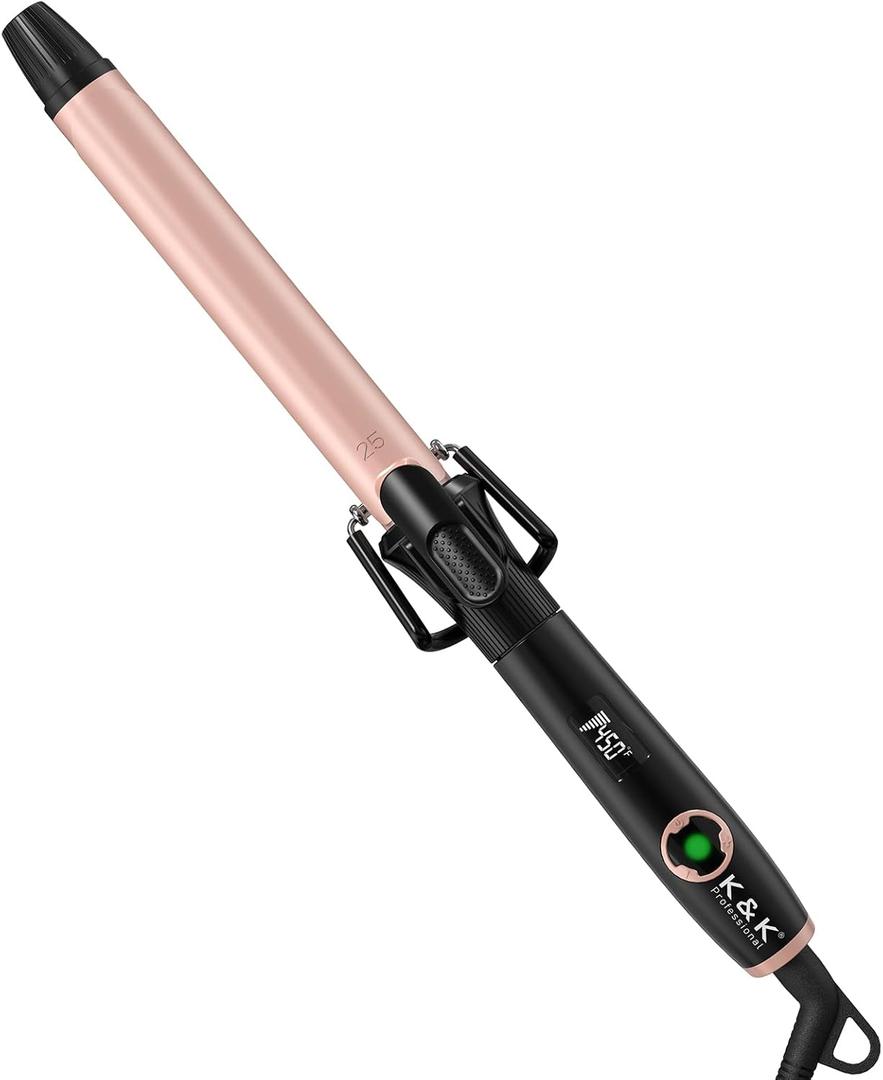 1 Inch Curling Iron with Clipped Tourmaline Ceramic Barrel Professional 1 Inch Hair Curler up to 450F Dual Voltage for Traveling 60 Mins Auto Off Suit for Different (Rose Gold, 1 inch)