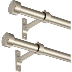 2-Pack Curtain Rod for Windows 16-28", Adjustable Window Curtain Rods with Premium Aluminum End Cap Finials and Full Surround Brackets,7/8"(0.073Feet) Diameter, Brushed Nickel Drapery Rods for Curtains