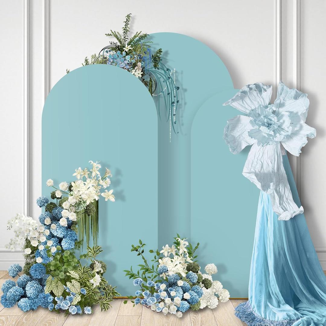 GOJAWAY 6FT/6.6FT/7.2FT Blue Wedding Arch Cover Set of 3, Spandex Fitted Wedding Arch Stand Covers for Round Top Chiara Arch Background Stands Cover for Birthday Party Ceremony Banquet Decor