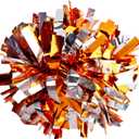 2 Pack 6 Inches Metallic Cheerleading Pom Poms, Cheer Pom Pom with Baton Handle, Pompoms Cheerleader for Kids Girls Cheering Squad (Orange and Silver)