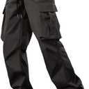 Comdecevis Men's Casual Cargo Pants Workout Joggers Stretch Sweatpants Hiking Drawstring Tactical Pants with Multi Pockets (X-Large, Dark Grey)