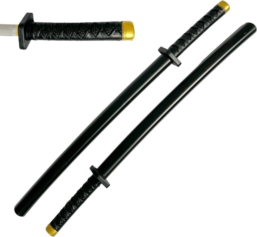 Set of Two 26 1/2 Inch Japan Samurai Pu Foam Blade Anime Sword Ninja Katana, Play, Fencing, Fun, Birthday, Halloween Black