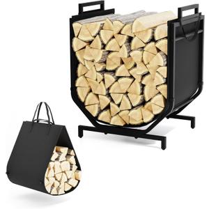 Firewood Rack Outdoor Indoor with Canvas Firewood Carrier, Small Wood Rack, Heavy-Duty, Sturdy, Waterproof Wood Storage Firewood Organizer for Fireplace Decor