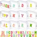 Huhumy 12 Personalized Initial A-z Preppy Patch Clear Makeup Bag Initial Letter Beach Travel Toiletry Cosmetic PVC Bag DIY Chenille Letter Patches Graduation Exchange Gifts(White, Multicolor Letters)