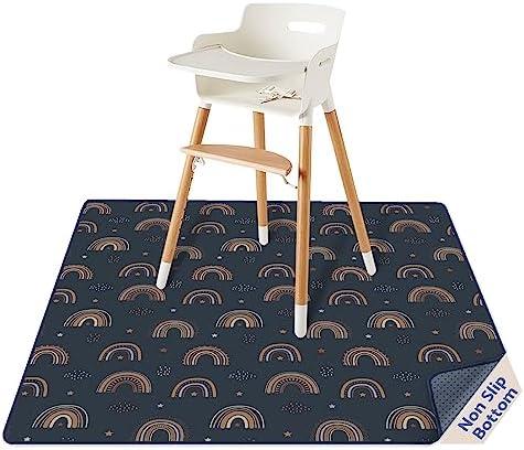 Blissful Diary Baby Splat Mat for Under High Chair, 50.4 x 50.4 Inch Wipeable Splash Mat, Waterproof and Washable, Anti-Slip Floor Protector, Retro Rainbow