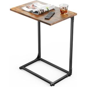 Pipishell C-Shaped Side Table, C Table for Sofa with Two-Piece Desktop & Metal Frame, Large Surface End Table for Living Room, Bedroom, Bedside, Rustic Design (Vintage Rustic Brown)