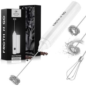 Zulay Kitchen FrothMate Powerful Milk Frother Portable & Compact Handheld Foam Maker Lattes, Cappuccinos (Blizzard White, Froth N Go)