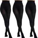 oeat 3 Pairs Women's Black Opaque Tights -80 Denier Solid Color Soft High Waist Control Top Pantyhose for Women(Black-XL)