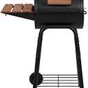 Char-Griller Patio Pro Charcoal Grill and Smoker with Cast Iron Grates, Premium Wood Shelf and Damper Control, 250 Cooking Square Inches in Black, Model E1515