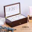 Wooden Jewelry Box with Drawer, Medium Size Real Natural Solid Wood, 2-Layer Vintage Organizer with Earring Storage, Ring Compartments, Necklace Hooks, ek15-m-dark
