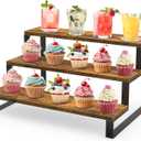 ELITEROO Wooden Display Riser Stand, 3 Tier Display Risers, Tiered Cabinet Organizer, Widened Display Rack Shelf Kitchen Counter Shelf for Makeup Perfume Figure Dolls Collection Condiment Candles