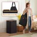 Lifewit 150L Laundry Basket with Lid, Clothes Hampers with Bamboo Handles and 2 Removable Bags, Large Foldable Laundry Hamper for Bedroom, Bathroom, Dorm, Black