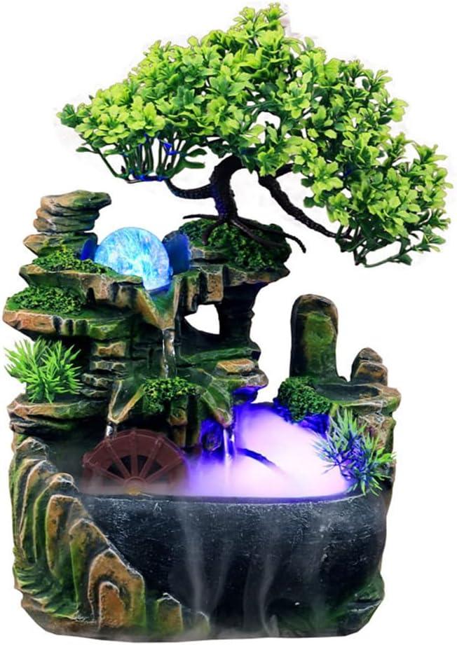 Indoor Tabletop Fountains  Rockery, Water,Fisherman, Plants, Desktop Fountain, atomizing humidifier Fountain, Home Office Desktop Decorations, Automatic Pump with Power Switch