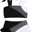 YOUNGER TREE Toddler Girls Two Pieces Swimsuit Color Block Stripe Swimwear Summer Beach Bathing Suit 18M-5T (Black#white)
